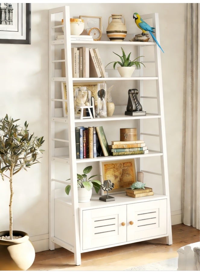 Industrial Bookcase with 2 Louvered Doors and 5 Shelves, Free Standing Storage Unit for Living Room, Home Office, Bedroom, Bathroom, Modern Minimalist White (White, SGG051)